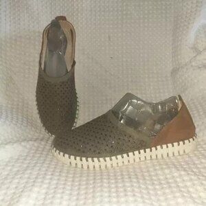 ILSE JACOBSEN-Tulip 3565-Deep Olive/Tan Brown Suede/Nubuck-Sz 40/9.5-Excellent